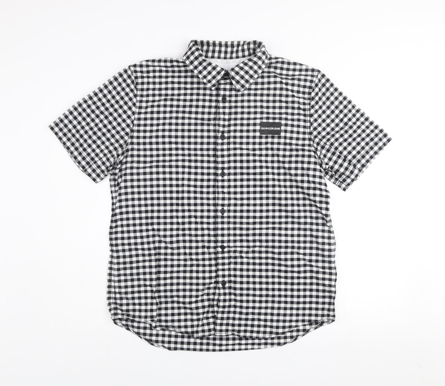 Calvin Klein Jeans Men's Black & White Check Short Sleeve Regular Fit Shirt Size L