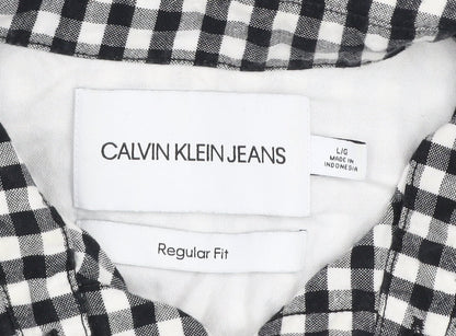 Calvin Klein Jeans Men's Black & White Check Short Sleeve Regular Fit Shirt Size L
