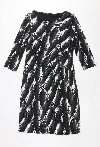 Debenhams Women Black Size 12 Shift Dress 3/4 Sleeve Stretch Jersey