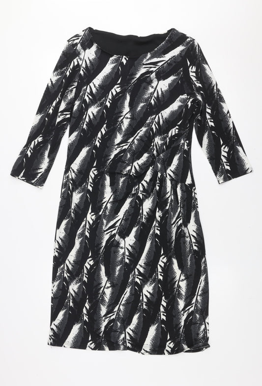 Debenhams Women Black Size 12 Shift Dress 3/4 Sleeve Stretch Jersey