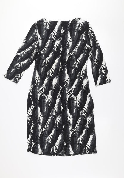 Debenhams Women Black Size 12 Shift Dress 3/4 Sleeve Stretch Jersey