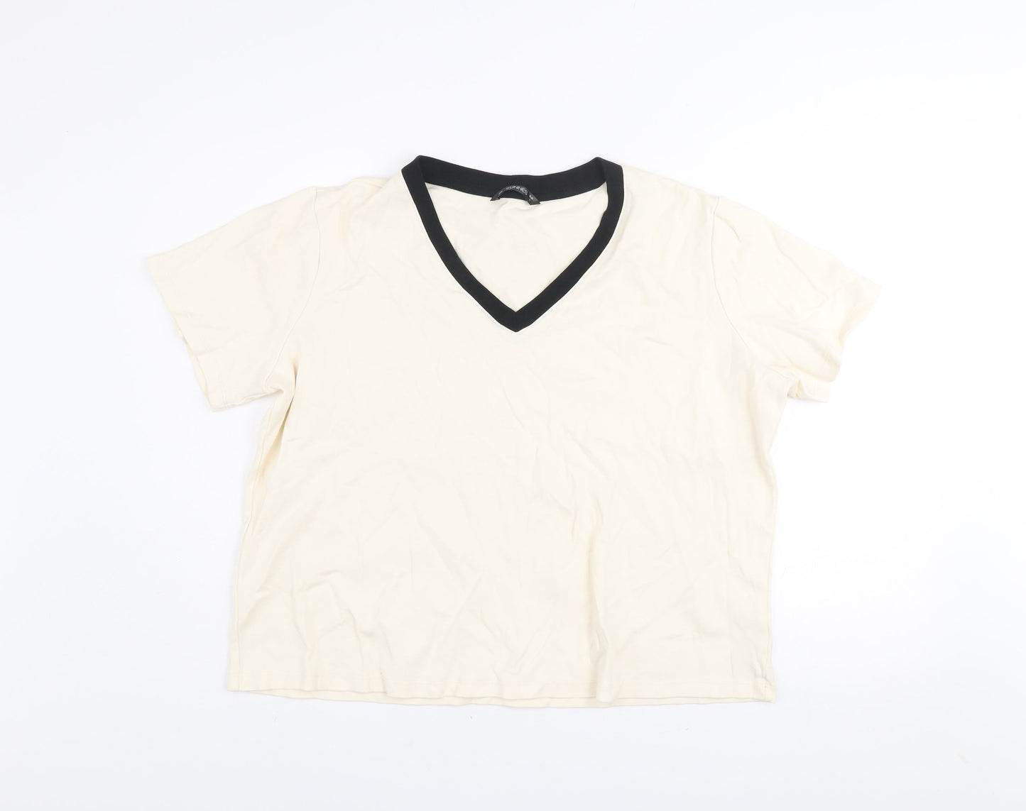 Dunnes Women’s Beige V-Neck Short Sleeve Cotton T-Shirt Size L