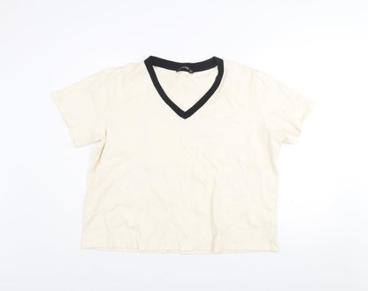 Dunnes Women’s Beige V-Neck Short Sleeve Cotton T-Shirt Size L