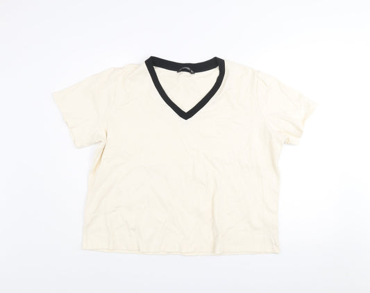 Dunnes Women’s Beige V-Neck Short Sleeve Cotton T-Shirt Size L