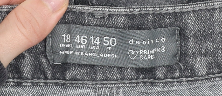 Primark Women Grey Size 18 Denim Shorts Mid Rise Casual Stretch