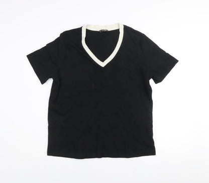 Dunnes Women Black Cotton V-Neck Short Sleeve T-Shirt Size L