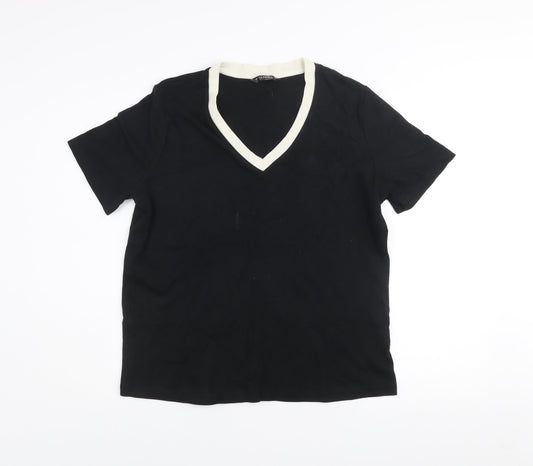 Dunnes Women Black Cotton V-Neck Short Sleeve T-Shirt Size L