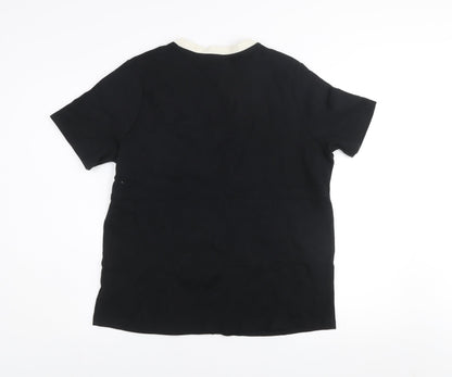 Dunnes Women Black Cotton V-Neck Short Sleeve T-Shirt Size L