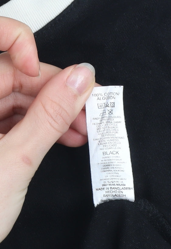 Dunnes Women Black Cotton V-Neck Short Sleeve T-Shirt Size L