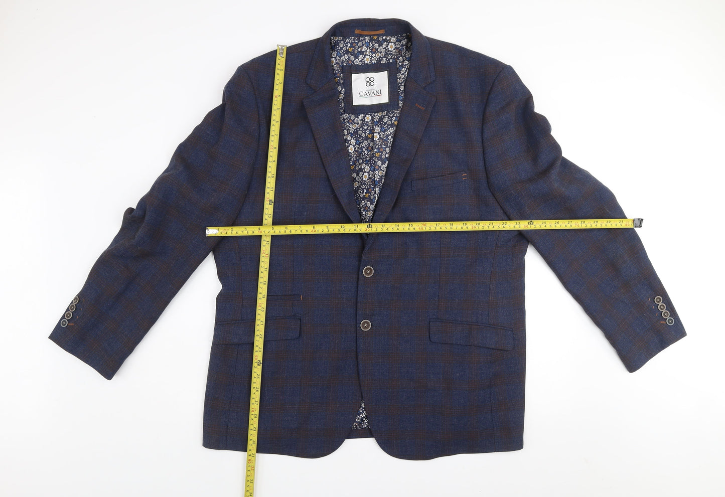House of Cavani Men's Blue Check Tweed Blazer Jacket 50R