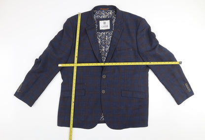 House of Cavani Men's Blue Check Tweed Blazer Jacket 50R