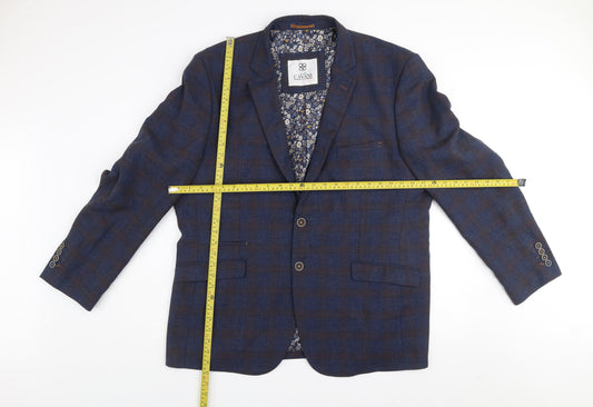 House of Cavani Men's Blue Check Tweed Blazer Jacket 50R