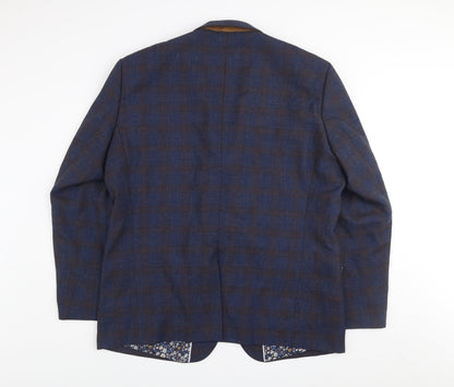 House of Cavani Men's Blue Check Tweed Blazer Jacket 50R