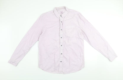River Island Men's Pink Long Sleeve Cotton Button-Up Shirt Size L