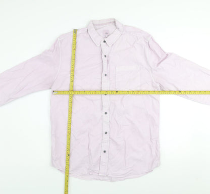 River Island Men's Pink Long Sleeve Cotton Button-Up Shirt Size L