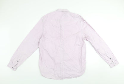 River Island Men's Pink Long Sleeve Cotton Button-Up Shirt Size L