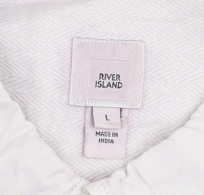 River Island Men's Pink Long Sleeve Cotton Button-Up Shirt Size L