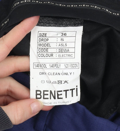 Benetti Men's Blue Slim Fit Wool Blend Dress Trousers Size 36