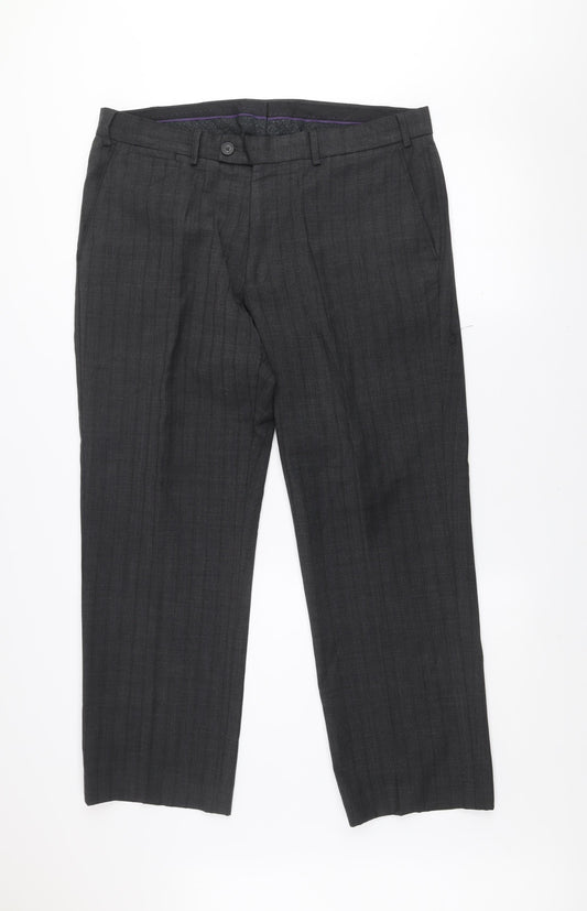 Debenhams Men’s Grey Checked Wool Blend Dress Pants 38R Regular