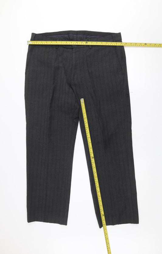 Debenhams Men’s Grey Checked Wool Blend Dress Pants 38R Regular