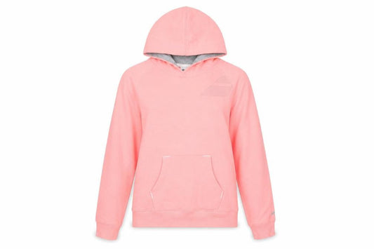 Front view of Babolat Teens Pink Cotton Blend Pullover Hoodie, size 12-14