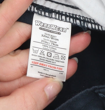 WorkWear Men's Blue Cargo Trousers 32R Cotton Workwear Pants