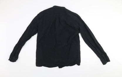 Dedicated Men's Black Organic Cotton Band Collar Long Sleeve Shirt Medium