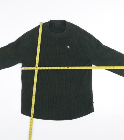 Blakely Men’s Green Chunky Knit Cotton Crew Neck Jumper Medium