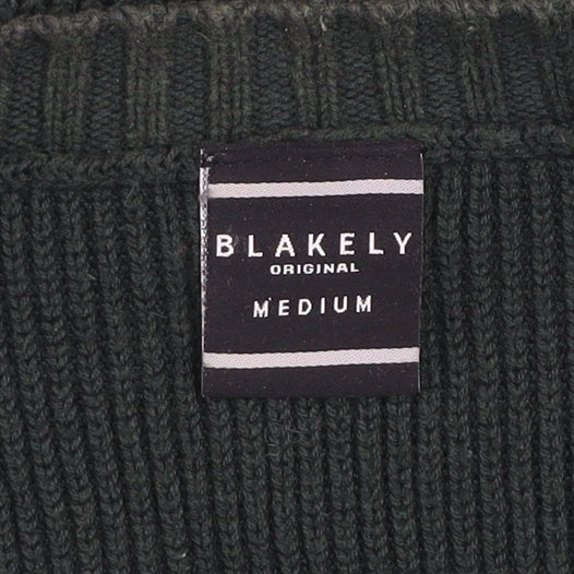 Blakely Men’s Green Chunky Knit Cotton Crew Neck Jumper Medium
