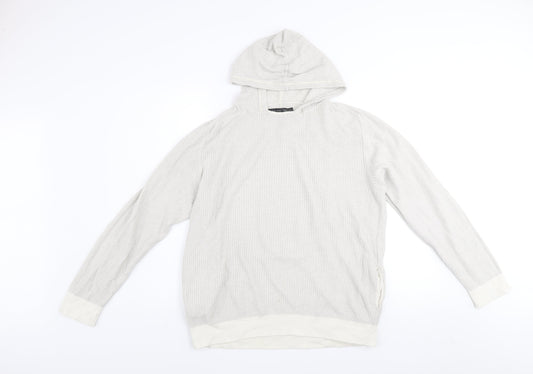 Zara Man Beige Knit Pullover Hoodie XL Men's Lightweight Cotton Blend