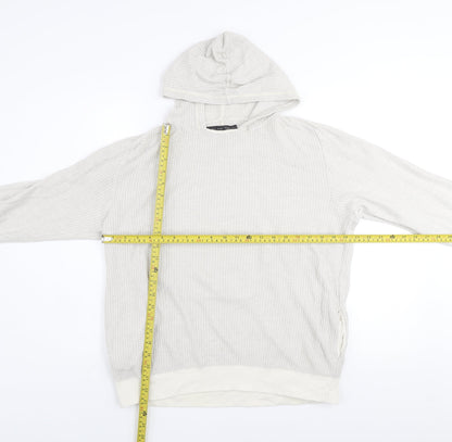 Zara Man Beige Knit Pullover Hoodie XL Men's Lightweight Cotton Blend