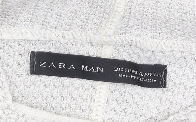 Zara Man Beige Knit Pullover Hoodie XL Men's Lightweight Cotton Blend