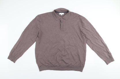 Next Men's Brown XL Long Sleeve Collared Knit Button-Up Top