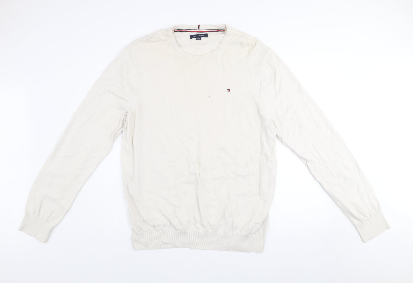 Tommy Hilfiger Men's Ivory Cotton Crew Neck Jumper XL