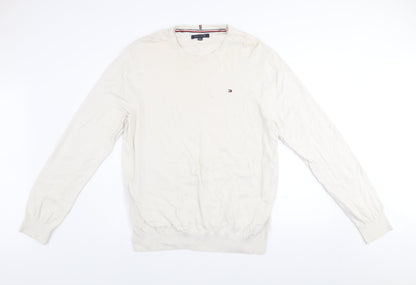 Tommy Hilfiger Men's Ivory Cotton Crew Neck Jumper XL