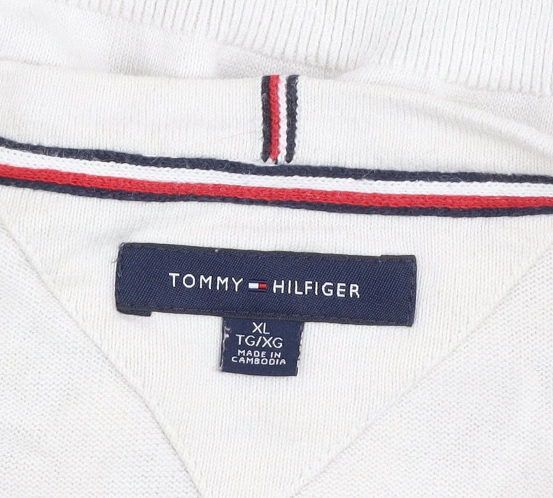 Tommy Hilfiger Men's Ivory Cotton Crew Neck Jumper XL