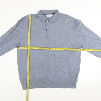 Next Men's Blue Collared Henley Cotton Blend Jumper XL