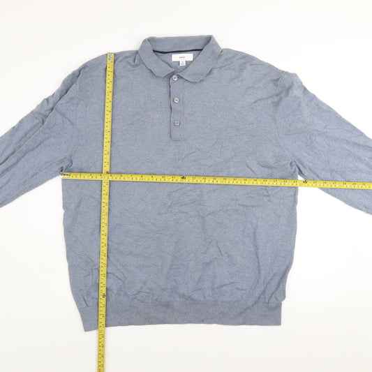 Next Men's Blue Collared Henley Cotton Blend Jumper XL