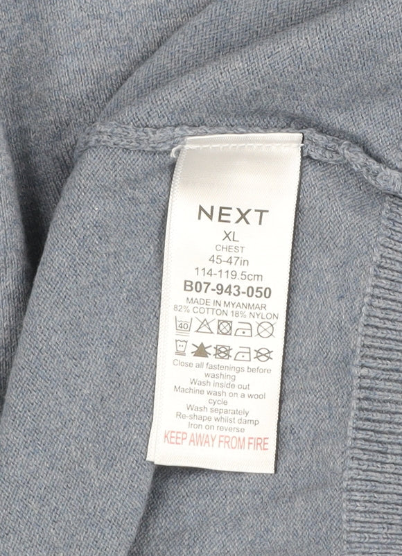 Next Men's Blue Collared Henley Cotton Blend Jumper XL