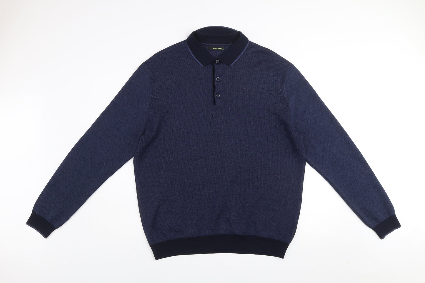 Remus Uomo Men’s Blue Collared Henley Jumper 2XL Wool Blend