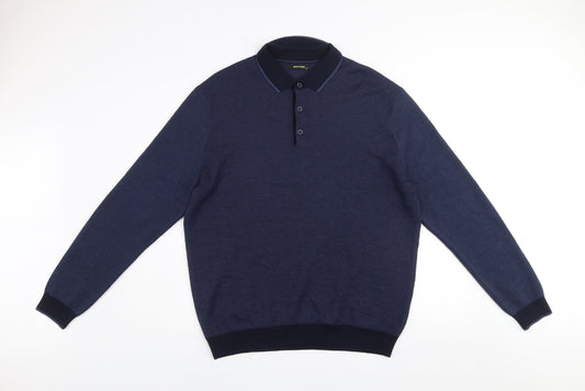 Remus Uomo Men’s Blue Collared Henley Jumper 2XL Wool Blend