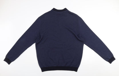 Remus Uomo Men’s Blue Collared Henley Jumper 2XL Wool Blend