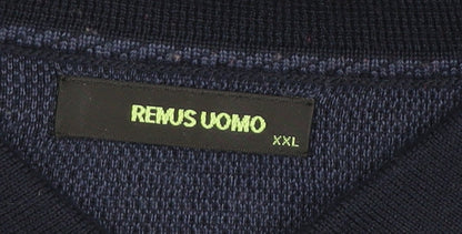 Remus Uomo Men’s Blue Collared Henley Jumper 2XL Wool Blend