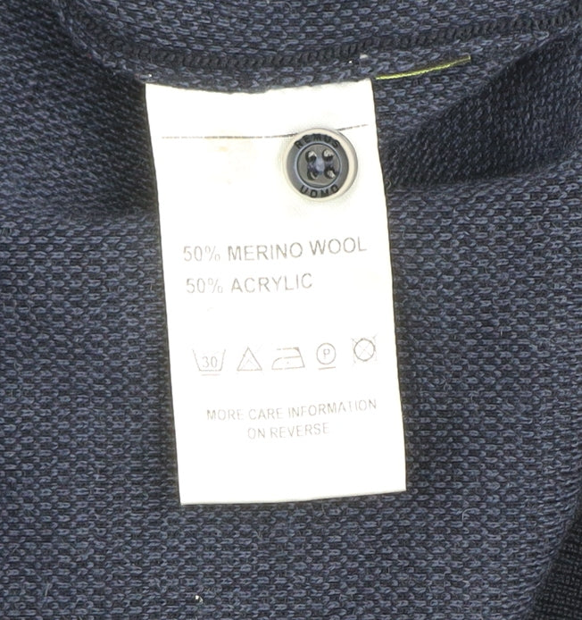 Remus Uomo Men’s Blue Collared Henley Jumper 2XL Wool Blend