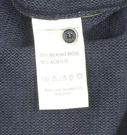 Remus Uomo Men’s Blue Collared Henley Jumper 2XL Wool Blend