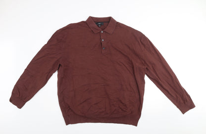 Next Men’s Brown Collared Henley Cotton Jumper XL Regular Fit