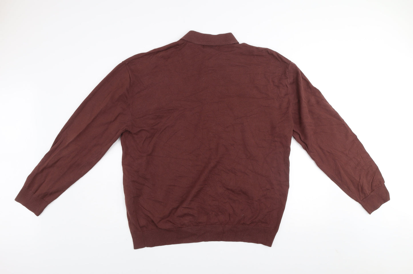 Next Men’s Brown Collared Henley Cotton Jumper XL Regular Fit