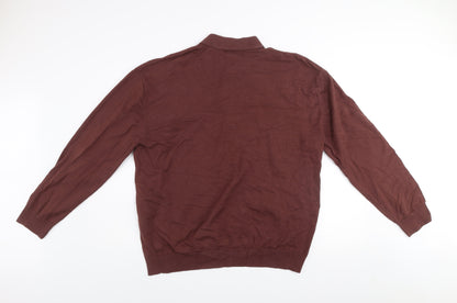 Next Men’s Brown Collared Henley Cotton Jumper XL Regular Fit