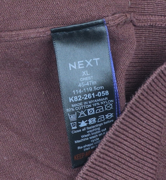 Next Men’s Brown Collared Henley Cotton Jumper XL Regular Fit