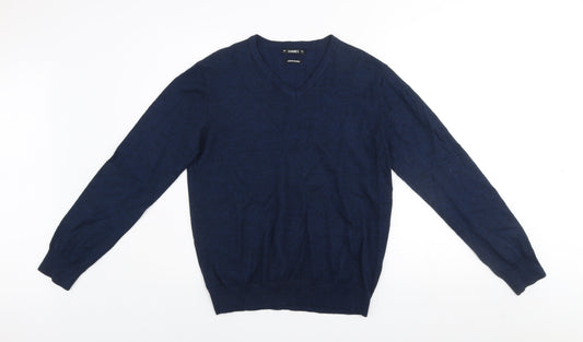 Dunnes Men Blue Merino Blend V-Neck Jumper Size L